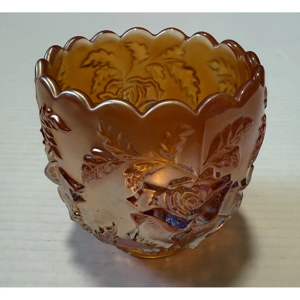 Vintage Dugan Marigold Carnival Glass - Wreath of Roses - Small Bowl‎ Cup Vase